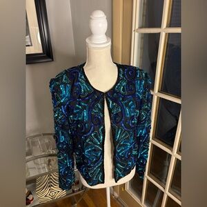 Laurence Kazar Black and Blue Embellished Blazer